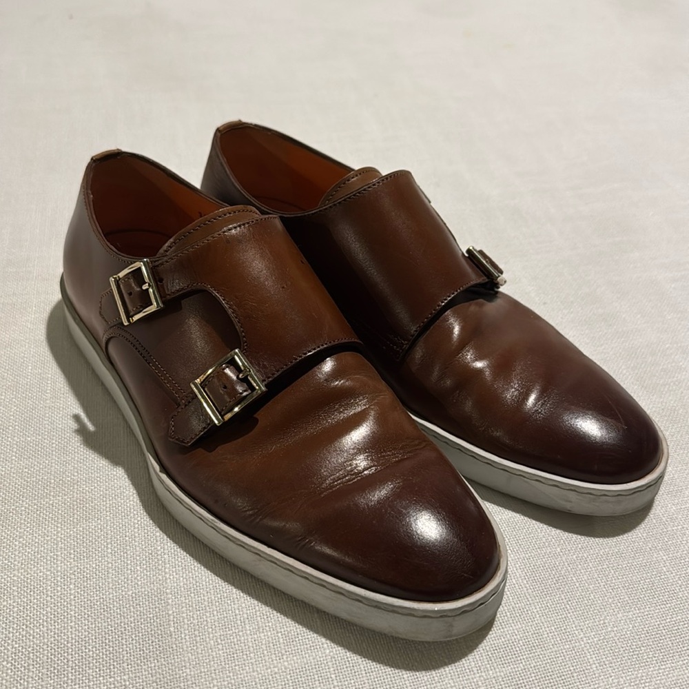 SANTONI BROWN LEATHER SHOE - SIZE 7.5
